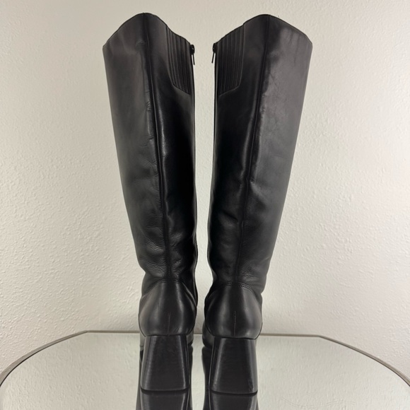 Vintage Shoes Silhouettes Vintage 9s Black Leather Grunge Square Toe Wide Calf Knee High